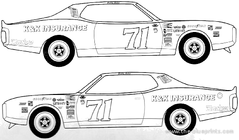Dodge Charger 1973 NASCAR [Baker] - Додж - чертежи, габариты, рисунки автомобиля